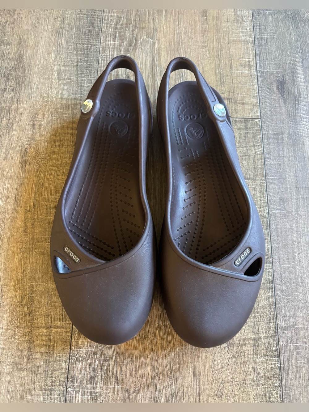 CROCS Women's size 9 Olivia II Brown Slingback Flats Shoes Rhinestone Detail